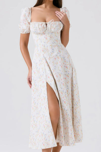 NADIA – Midi-jurk met bloemenprint en charmante pofmouwen