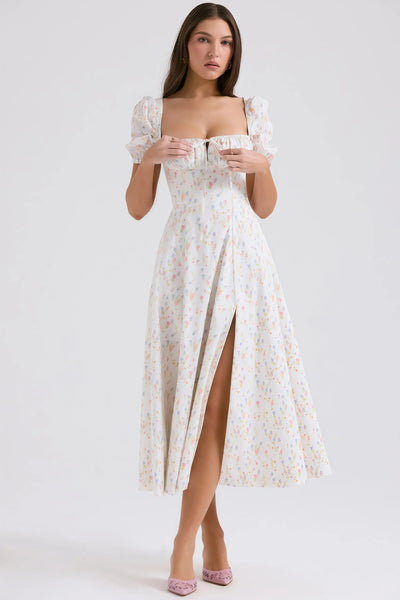 NADIA – Midi-jurk met bloemenprint en charmante pofmouwen