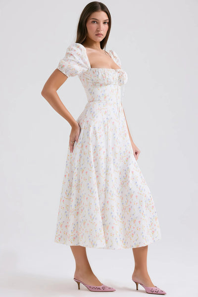 NADIA – Midi-jurk met bloemenprint en charmante pofmouwen