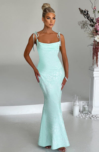 CHLOÉ – Maxi-jurk met bloemenjacquard in mint