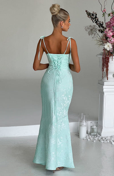 CHLOÉ – Maxi-jurk met bloemenjacquard in mint