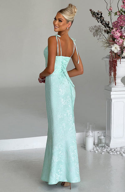 CHLOÉ – Maxi-jurk met bloemenjacquard in mint