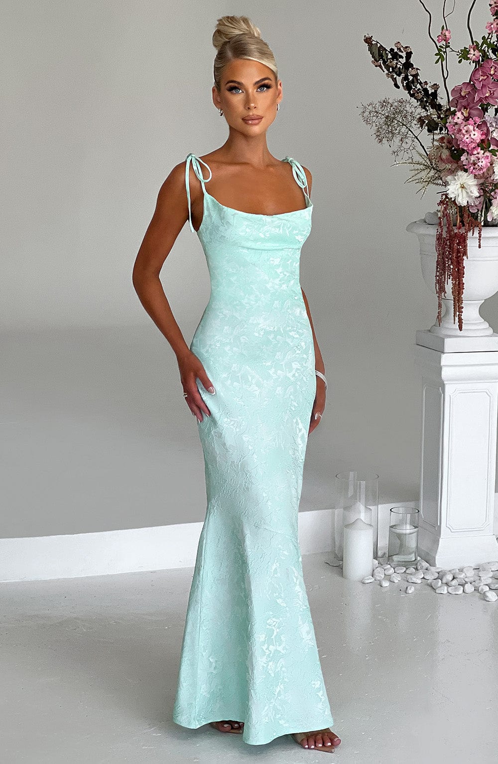 CHLOÉ – Maxi-jurk met bloemenjacquard in mint