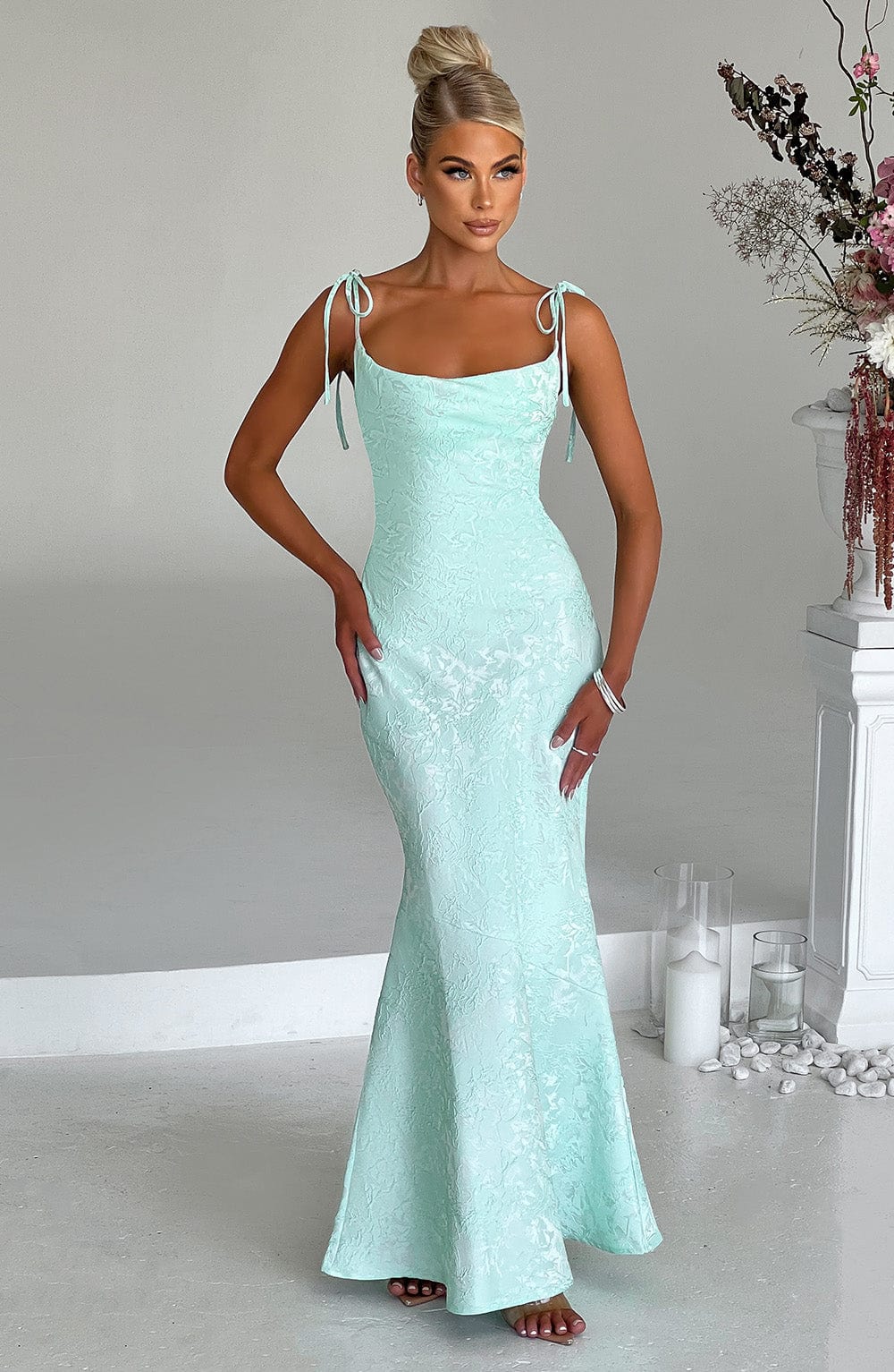 CHLOÉ – Maxi-jurk met bloemenjacquard in mint